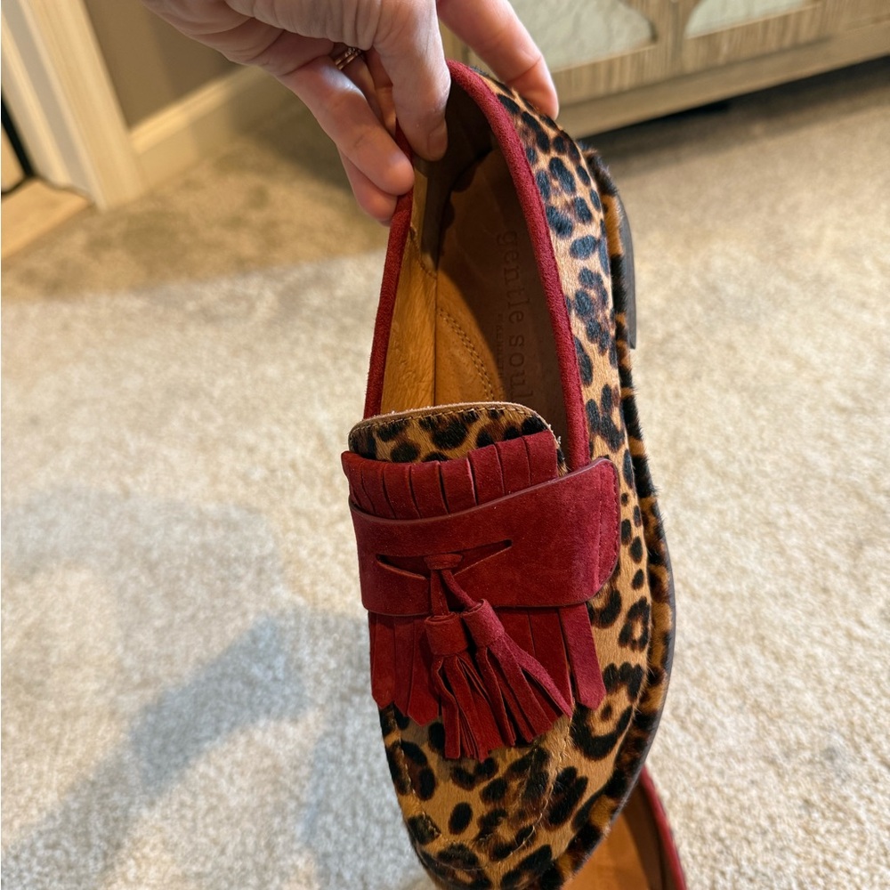 Gentle Souls Women's Red and Leopard Print Loafers - Picture 2 of 4